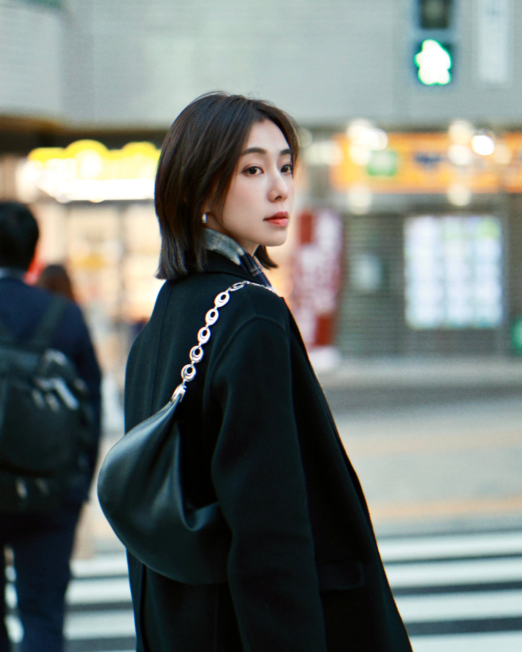 Luna Bag | Oversized Black with Silver Chain